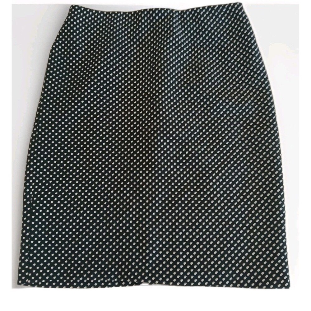 Philosophy Black White Polka Dot Pencil Skirt Gold Zip Back Retro Office Size 8